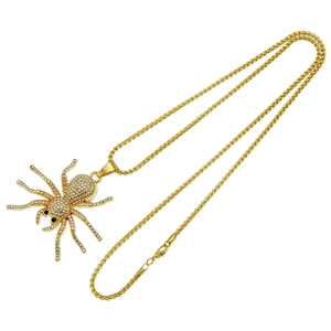 Hip hop spider pendant necklace with sparkling crystals and golden box chain finish
