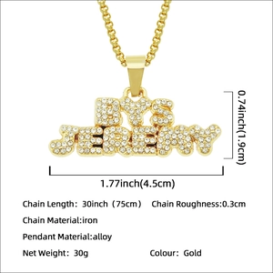 Hiphop gold plated iced out BY JEREMY letter pendant necklace with 75cm long iron chain