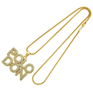 Iced out POLO G letter pendant necklace with gold box chain for hip hop style fashion