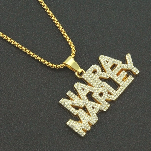 Iced out MARLEY letter pendant necklace in gold finish with box chain for hip hop style