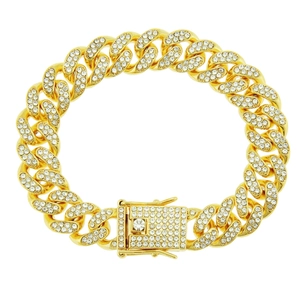 Bracelet cubain doré pour homme avec strass en cristal pavé style hip hop