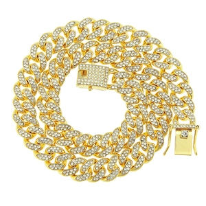 Collier Hip Hop Iced Out Homme Miami Maille Gourmette Alliage de Zinc Strass Or Argent Or Rose Chaîne Bijoux pour Hommes