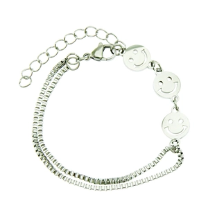 Collana a doppio strato in acciaio inossidabile con tre ciondoli a forma di smile per donna