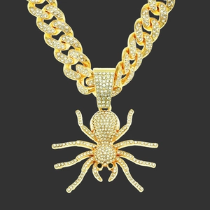 Iced Out Hip Hop Κολιέ με Μενταγιόν Αράχνη Με Κουβανική Αλυσίδα Κράμα Στρας Streetwear Punk Κοσμήματα Για Άνδρες