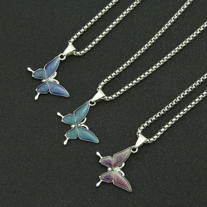 Thermostatic color-changing butterfly pendant necklace with silver box chain jewelry