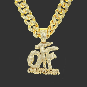 Hip hop OTF μενταγιόν με χρυσή αλυσίδα Cuban και λαμπερά στρας για streetwear στυλ