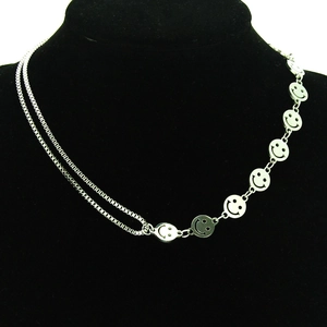 Minimalista Colore Argento Lega Faccina Sorridente Ciondolo Collana Per Donna Hip Hop Catena Box Collana E Bracciale Set Di Gioielli