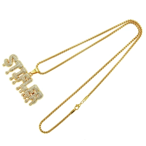 Hip hop golden boxed chain necklace with iced out STILLER dripping letter pendant