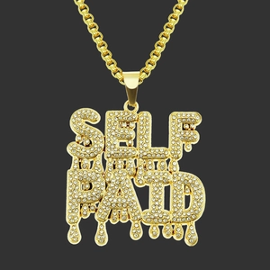 Collana Hip Hop Iced Out SELF PAID Ciondolo Lettera per Uomo Placcato Oro Lega Strass Drip Lettera Catena Box Punk Street Gioielli