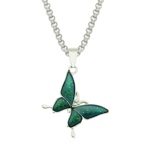 Temperature Sensitive Color Changing Butterfly Pendant Necklace Stainless Steel Box Chain Universal Hip Hop Jewelry