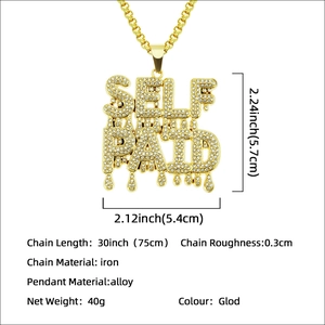 Collana con ciondolo SELF PAID hip hop con catena da 75 cm per look maschile da strada