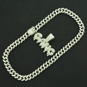 Iced out GANG Anhänger Cuban Link Halskette mit funkelnden weißen Zirkonsteinen