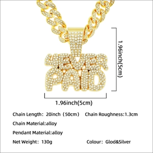 Iced out 4EVER PAID pendant hip hop Cuban link chain necklace in gold finish