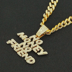 Hip-hop gold plated Cuban chain necklace with iced out Money Over Everything pendant
