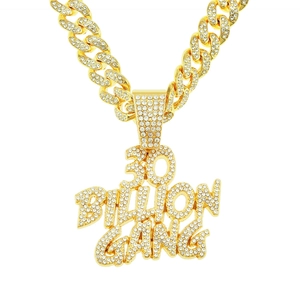 Collier Pendentif Lettre Hip Hop 30 Billion Gang pour Hommes Chaîne Cubaine Or Argent Alliage Strass Bijoux