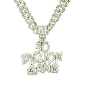 Chaîne cubaine argentée avec pendentif 30 BILLION GANG pour style hip hop urbain