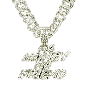 Hip-hop Cuban chain with silver iced-out NO MONEY NO FRIEND letter pendant