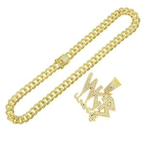 Chaîne cubaine en or Hip-hop avec pendentif lettre initiale 3D et sertissage pavé