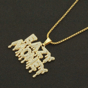 Collier hip hop doré avec pendentif lettres FAST MONEY effet dégoulinant serti de strass