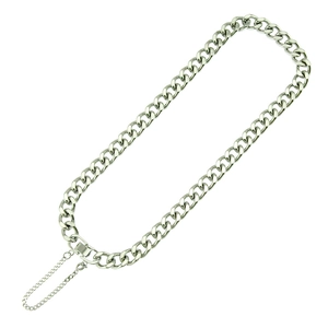 Collier maille cubaine en acier inoxydable argenté poli avec fermoir rectangulaire femme