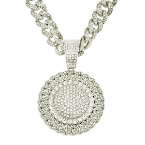 Silver iced out Cuban link necklace featuring a luxury sunflower pendant with stones