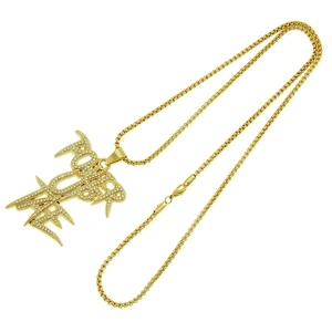 Hip-hop gold plated necklace featuring iced out POUR UP letter pendant with box chain