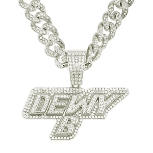 Chaîne cubaine argentée avec pendentif lettre DEWY B serti de diamants pour homme