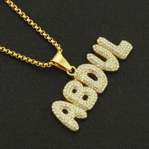 Collana hip hop dorata con ciondolo a lettere ABDUL e pavé di cristalli scintillanti