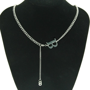 Collana con Ciondolo Iniziale Lettera B in Acciaio Inossidabile Catena a Maglia Cubana Gioielli Hip Hop Punk Unisex Argento