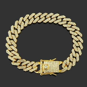 Pulsera de Cadena de Eslabones Cubanos de Hip Hop de Aleación para Hombre con Diamantes de Imitación Joyería Geométrica