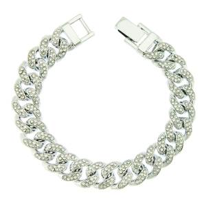 Collana a catena cubana argento da 13mm con strass luminosi per uno stile street bold