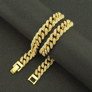 Hip-Hop 13mm vereiste kubanische Gliederkette und Armband Set in Gold-Finish