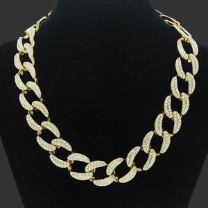 Collier Chaîne Cubaine Hip Hop Glacé Alliage Strass Pavé Or Argent Streetwear Bijoux de Mode pour Hommes et Femmes