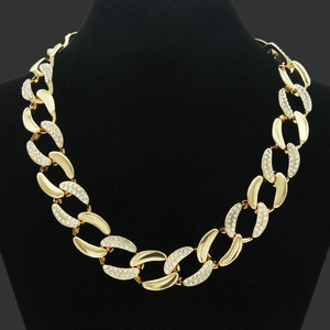 Collier Gourmette Hip Hop pour Femme Alliage Plaqué Or Argent Orné de Strass Ras du Cou Bijoux de Mode Cadeau