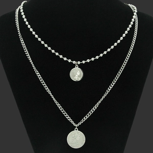 Collana con Pendente a Moneta in Acciaio al Titanio a Doppio Strato Vintage da Donna Argento Catena Curb Catena a Sfere Gioielli Hip Hop