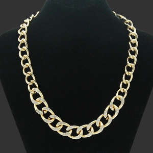 Collana a Maglia Cubana Hip Hop in Lega di Zinco Con Strass Placcato Oro Argento Gioielli Streetwear Per Uomo Donna