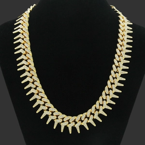 Luxe Alliage Strass Serti Gourmette à Pointes et Épines Collier Bracelet Bijoux Style Hip Hop Punk Pour Hommes Femmes