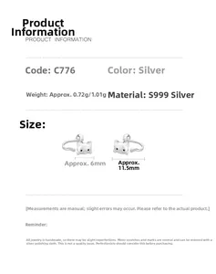 Dimensions détaillées des boucles d'oreilles chat en argent S999 avec poids et taille