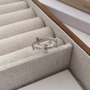 Gothic S925 sterling silver cross ring with white agate and adjustable open band