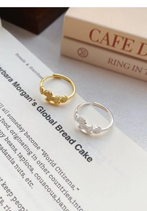 Detail of adjustable silver and gold horse coin rings on a vintage book background
