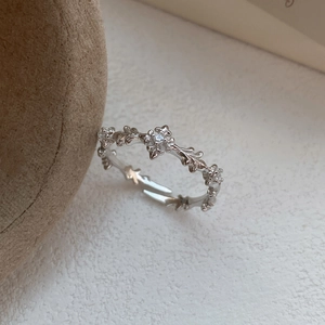 Vintage 925 Sterling Silver Cross Ring Zircon Inlaid Niche Design Open Adjustable Finger Ring For Women Niche Jewelry