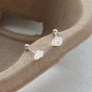 S999 Sterling Silver Asymmetric Stud Earrings Cute Cat Paw And Fish Design Ball Screw Back Jewelry For Women Girls Gift