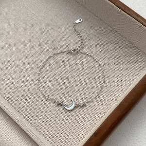 S999 silver moon and star charm bracelet with mother-of-pearl inlay and zircons