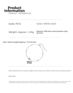 Detailed view of S999 silver bracelet featuring a sparkling zircon pendant and extender chain