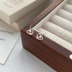 S999 Sterling Silver Rose Heart Stud Earrings For Women Hollow Heart With Rose Floral Design Minimalist Romantic Jewelry Gift