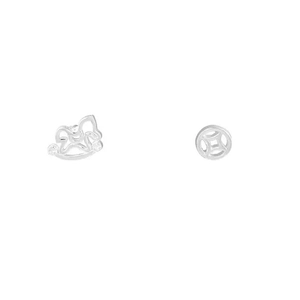Boucles d'oreilles en argent S999 avec cheval à bascule creux et pièce antique