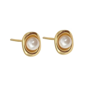Elegante S925 Silber Perlenohrstecker mit minimalistischem goldfarbenem Design