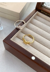 Detailed view of silver and gold pony rings with dollar sign design on jewelry box