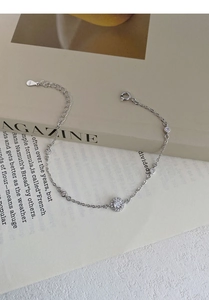 Detailed macro view of S925 silver bracelet featuring sparkling zircon pendant and link stones