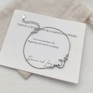 Elegant S925 sterling silver crescent moon and star bracelet with white mother of pearl